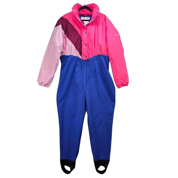 ASOS 4505 Snow Full Ski Suit Jumpsuit Pink Blue Colorblock Womens Size US 18 - Picture 1 of 12
